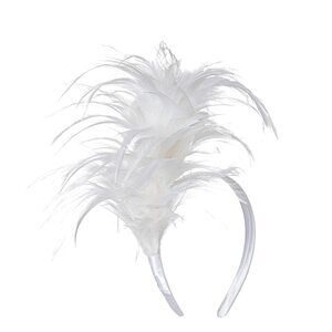 3875 Feather Fascinator White Headband 1920s Party Sallon Flapper